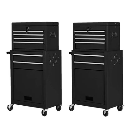 2-Piece 6-Drawer Rolling Tool Chest Toolbox Set