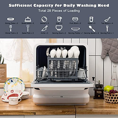 COSTWAY Portable Countertop Dishwasher, 7.5L Water Tank, White - 10015-CYFP