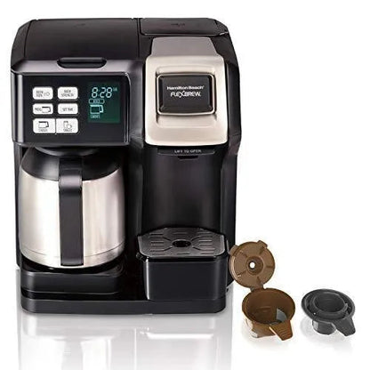 Programmable Thermal Coffee Maker, Single Serve And Full Pot, Pods Or Grounds, Black And Stainless
