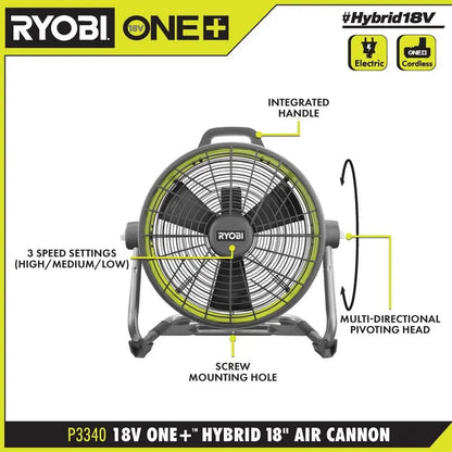 RYOBI ONE+ 18V Hybrid 18 in Air Cannon Drum Fan - P3340