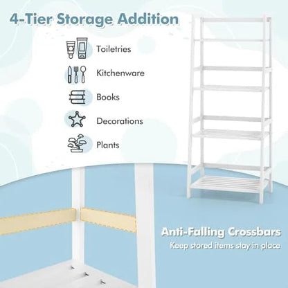 CDJXNLY 4 Tier Freestanding Open Ladder Bookshelf, White