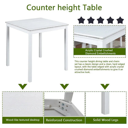 Modern 5-Piece Counter Height Dining Set With Square Table And 4 Upholstered Chairs