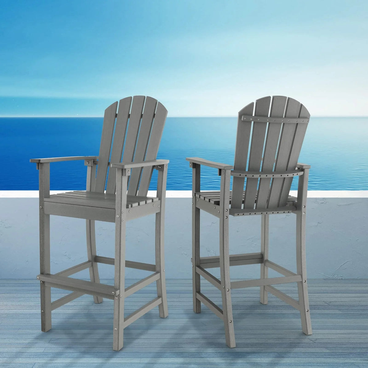 Outdoor HDPE Tall Adirondack Counter Height Bar Stool With Armrests And Footrest - 30Quot