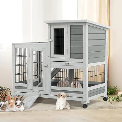 YODOLLA Indoor Rabbit Hutch With Wheels, Fir Wood, 37 x 24.4 x 33.5 in