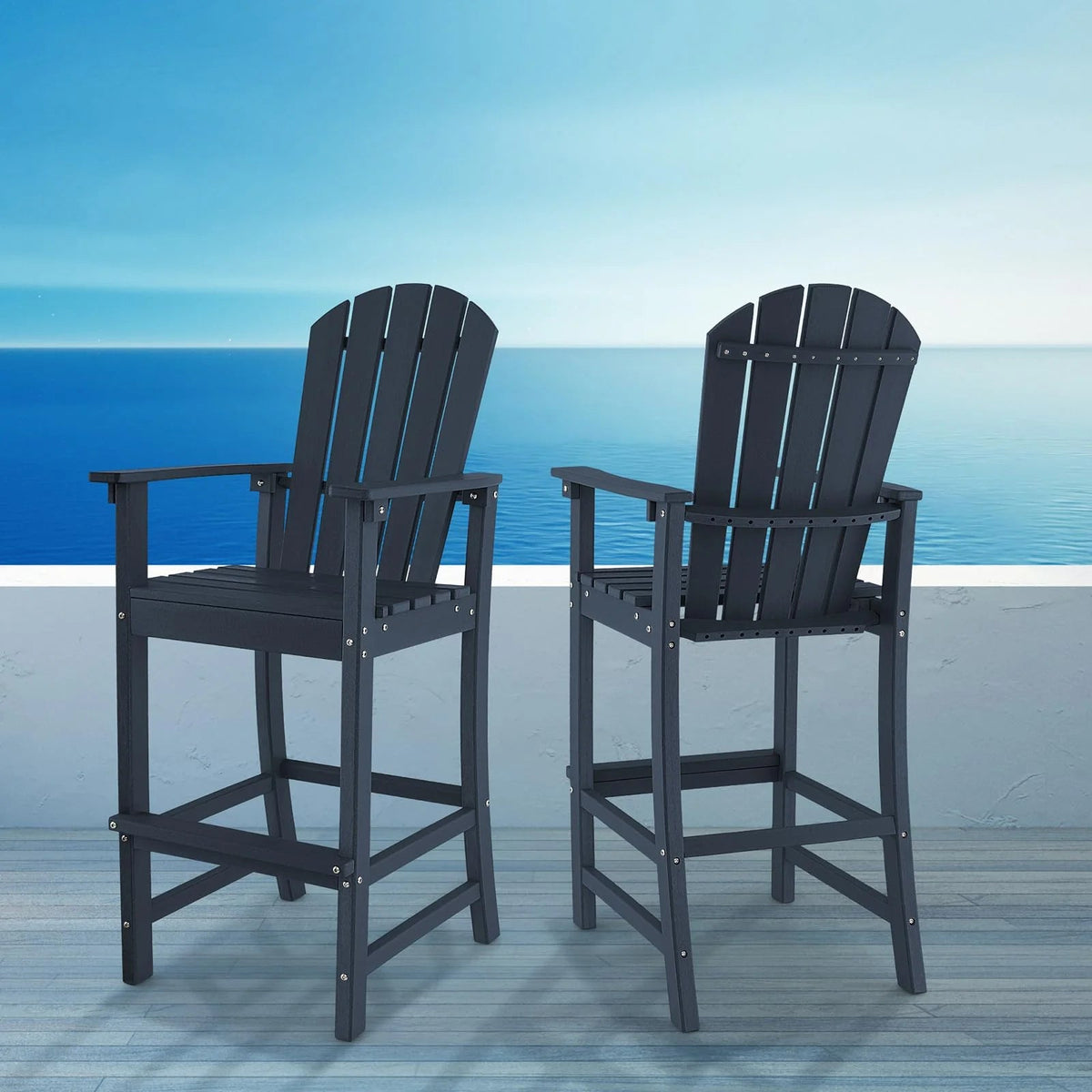 Outdoor HDPE Tall Adirondack Counter Height Bar Stool With Armrests And Footrest - 30Quot