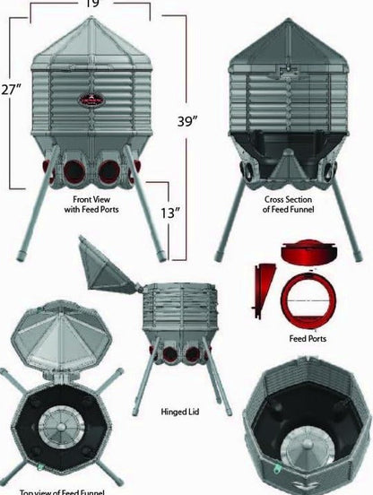 CoopWorx Poultry Feeder, 80 lb, Gray, 8 Ports