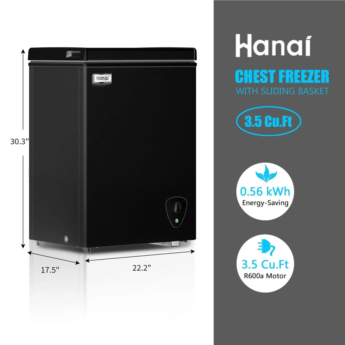 WANAI Chest Freezer 3.5 Cu. Ft. - Top Open Door