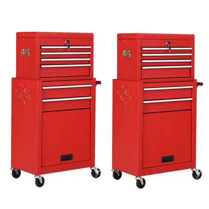 2-Piece 6-Drawer Rolling Tool Chest Toolbox Set