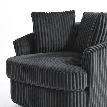 2-Piece Oversized 43 W Plush Corduroy Swivel Barrel Chairs With Pillows