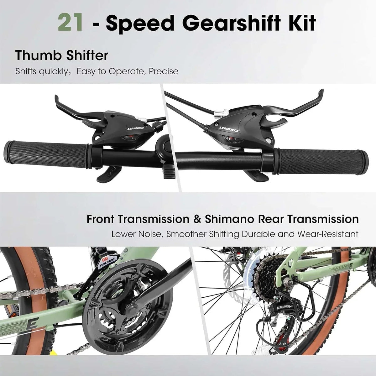 UPYOOE Mountain Bike With Carbon Steel Frame, 24/26 Inch Wheels And 21-Speed Shifting
