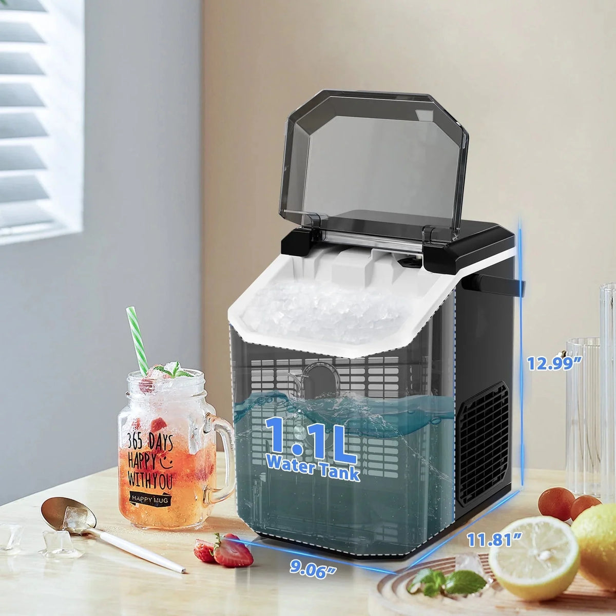Auseo Countertop Nugget Ice Maker, 35Lbs/24H, 1.1L, Stainless Steel Silver - Self-Cleaning