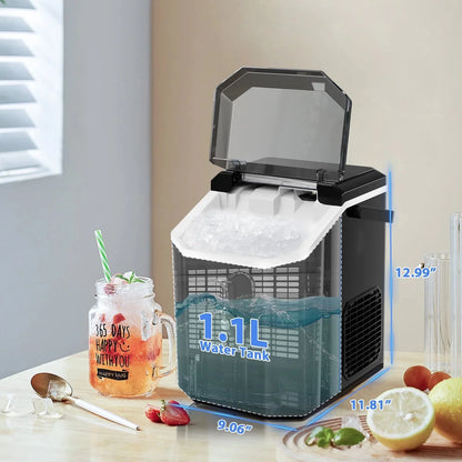 Auseo Countertop Nugget Ice Maker, 35Lbs/24H, 1.1L, Stainless Steel Silver - Self-Cleaning