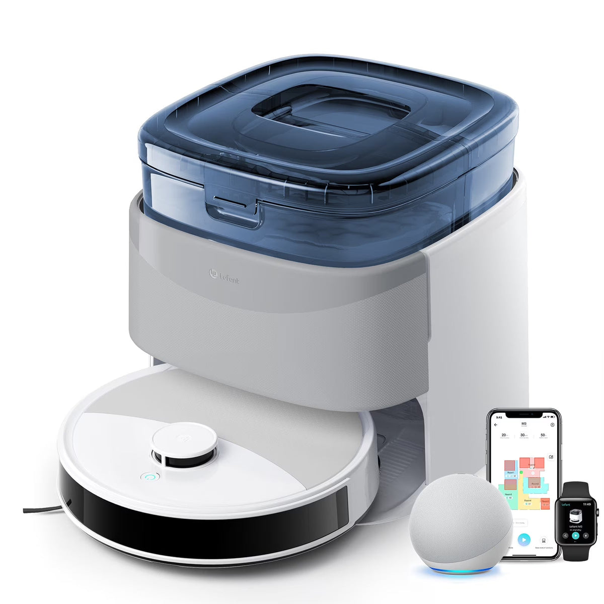 Lefant Robot Vacuum And Mop, 12000Pa Suction, All-In-One Base Station, Dual Spinning Mops - M3L