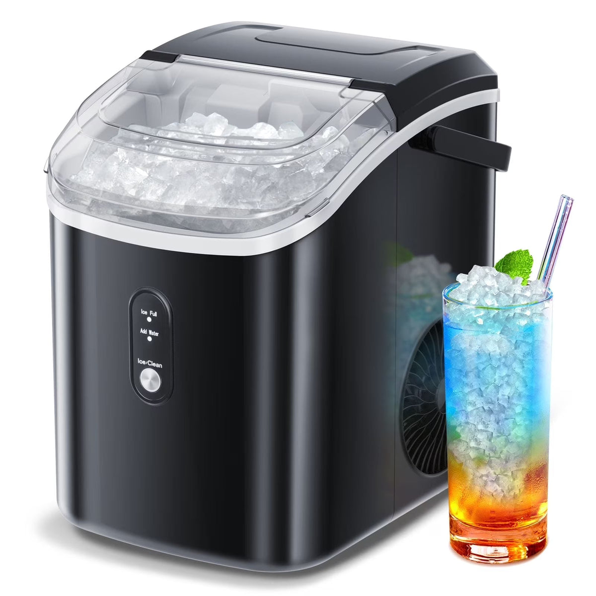 Auseo Countertop Nugget Ice Maker, 35Lbs/24H, 1.1L, Stainless Steel Silver - Self-Cleaning