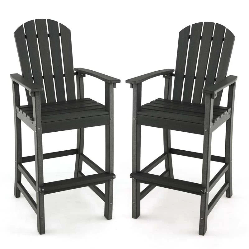Outdoor HDPE Tall Adirondack Counter Height Bar Stool With Armrests And Footrest - 30Quot