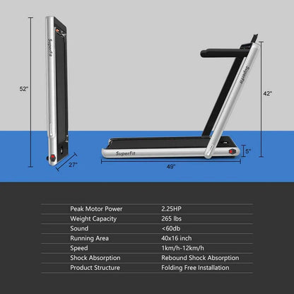 2 In 1 Folding Treadmill, 2.25 HP, 40 in x 16 in Running Area, Dual Display And App Control