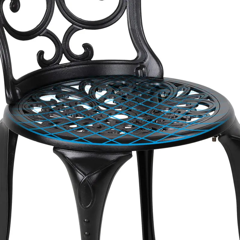 Nuu Garden 3-Piece Black Cast Aluminum Bistro Patio Set - 24 Inch Round Table