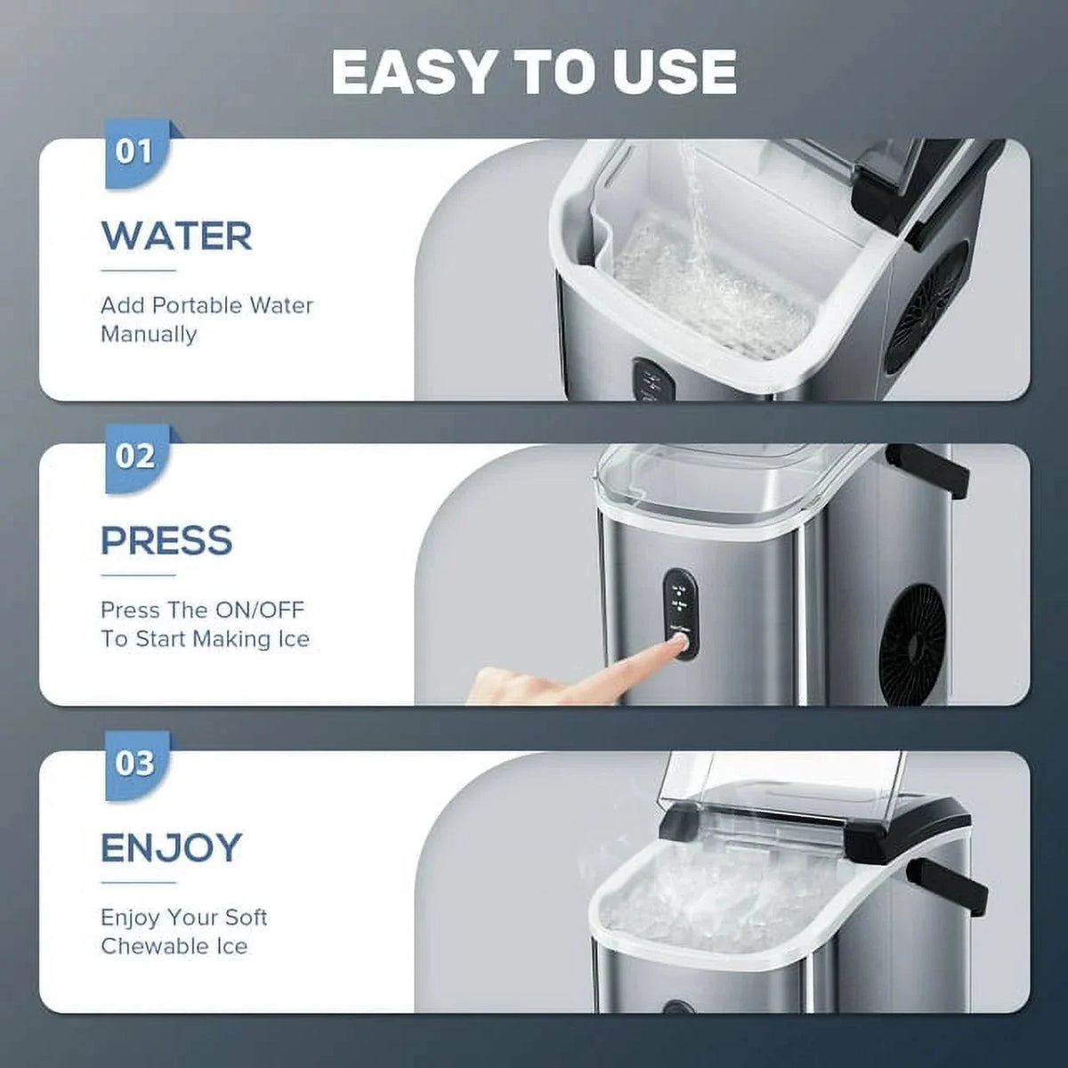 Auseo Countertop Nugget Ice Maker, 35Lbs/24H, 1.1L, Stainless Steel Silver - Self-Cleaning