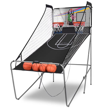 Costway Double Shot Electronic Basketball Arcade Game, 8 Game Modes, 4 Balls, Grey