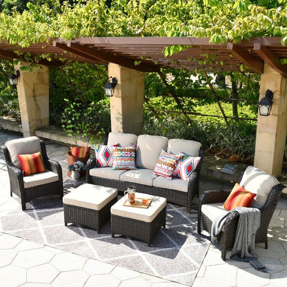 Latimer Wicker/Rattan 5-Person Seating Group With Cushions