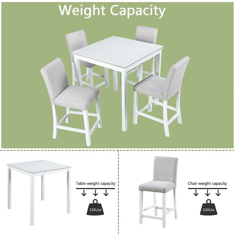 Modern 5-Piece Counter Height Dining Set With Square Table And 4 Upholstered Chairs