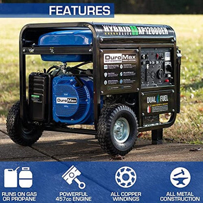 DuroMax Dual Fuel Generator 12,000W Gas/Propane, 457cc 4-Stroke Engine - XP12000EH