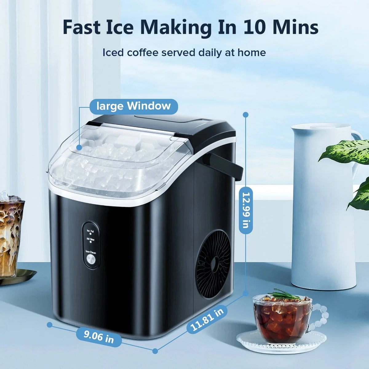 Auseo Countertop Nugget Ice Maker, 35Lbs/24H, 1.1L, Stainless Steel Silver - Self-Cleaning