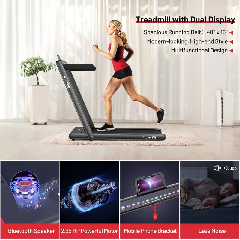 2 In 1 Folding Treadmill, 2.25 HP, 40 in x 16 in Running Area, Dual Display And App Control