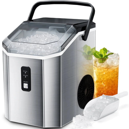Auseo Countertop Nugget Ice Maker, 35Lbs/24H, 1.1L, Stainless Steel Silver - Self-Cleaning