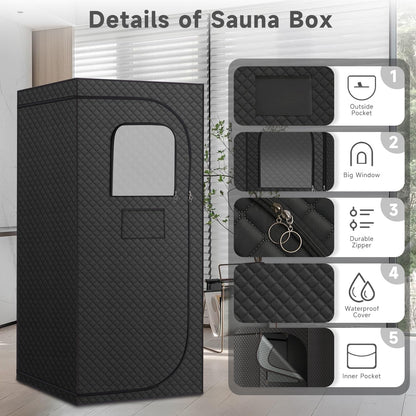 Portable Far Infrared Dry Sauna Box With Red Light Therapy, 9 Levels, 5.9ft x 2.9ft x 2.6ft