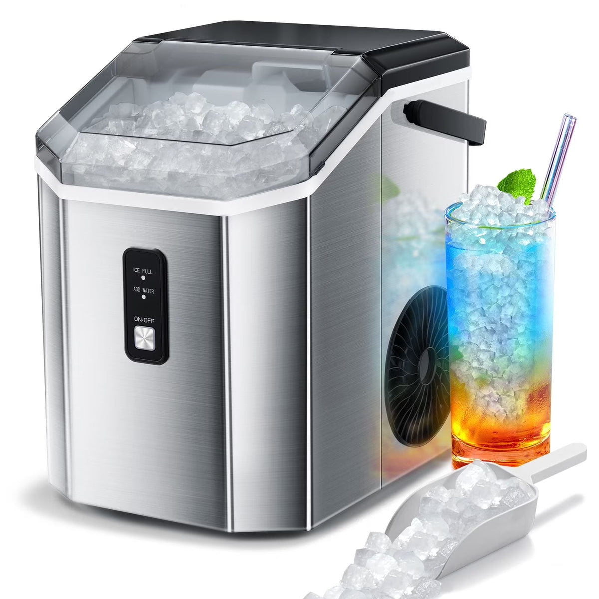 Auseo Countertop Nugget Ice Maker, 35Lbs/24H, 1.1L, Stainless Steel Silver - Self-Cleaning