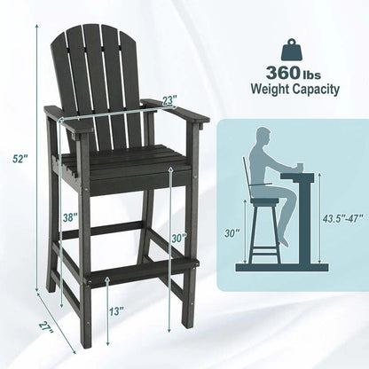 Outdoor HDPE Tall Adirondack Counter Height Bar Stool With Armrests And Footrest - 30Quot