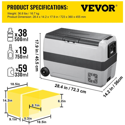 VEVOR Dual-Zone Car Refrigerator Freezer, 48QT - T45K