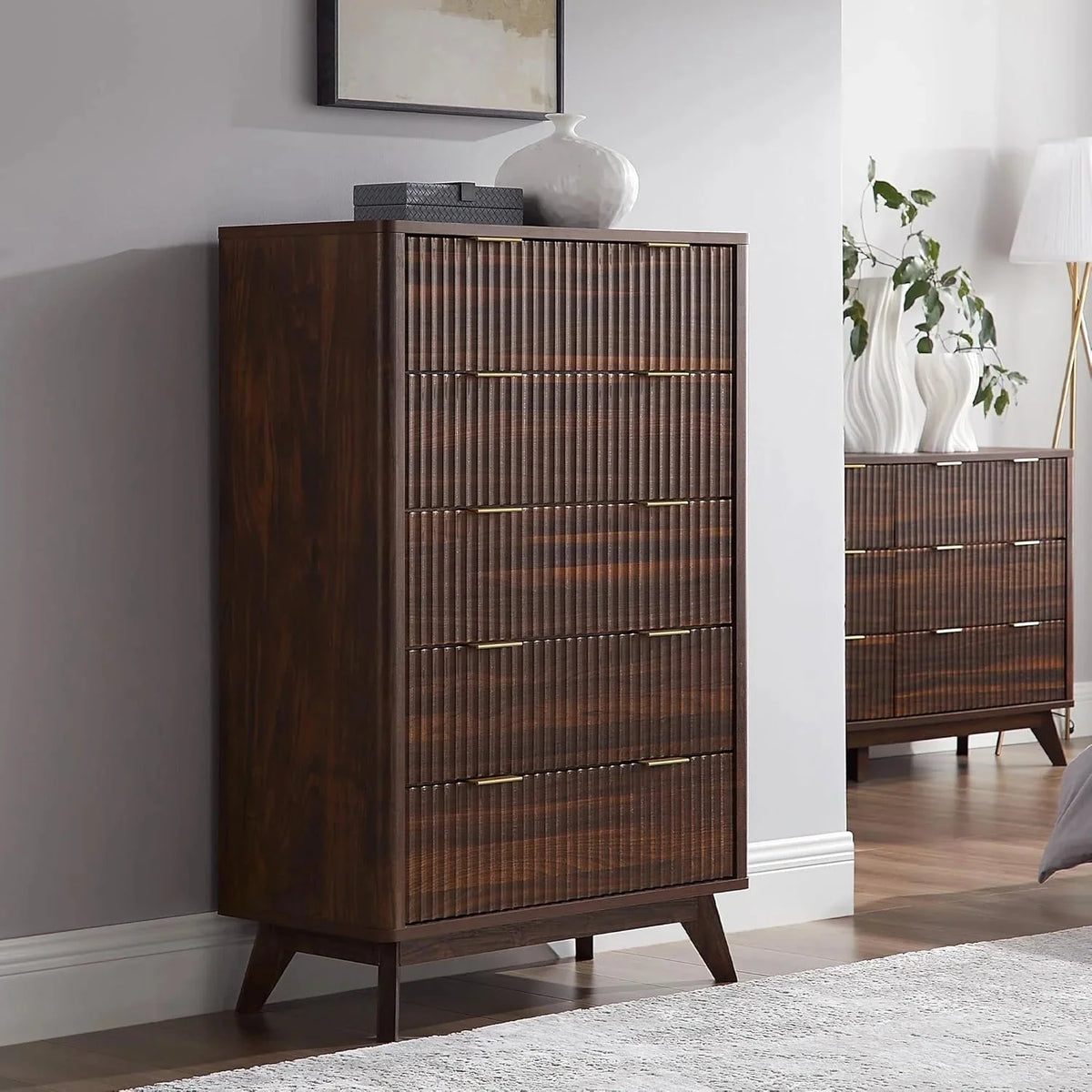 OKD 6-Drawer Dresser With Faux Marble Top, Natural Oak, 16in D x 54in W x 32in H