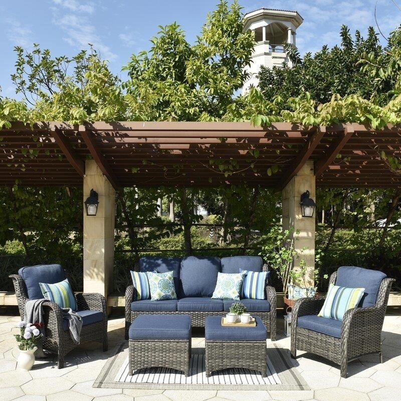 Latimer Wicker/Rattan 5-Person Seating Group With Cushions