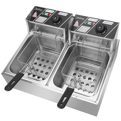 Electric Countertop Dual Tank Deep Fryer, 5000 Watt, Stainless - CB15401