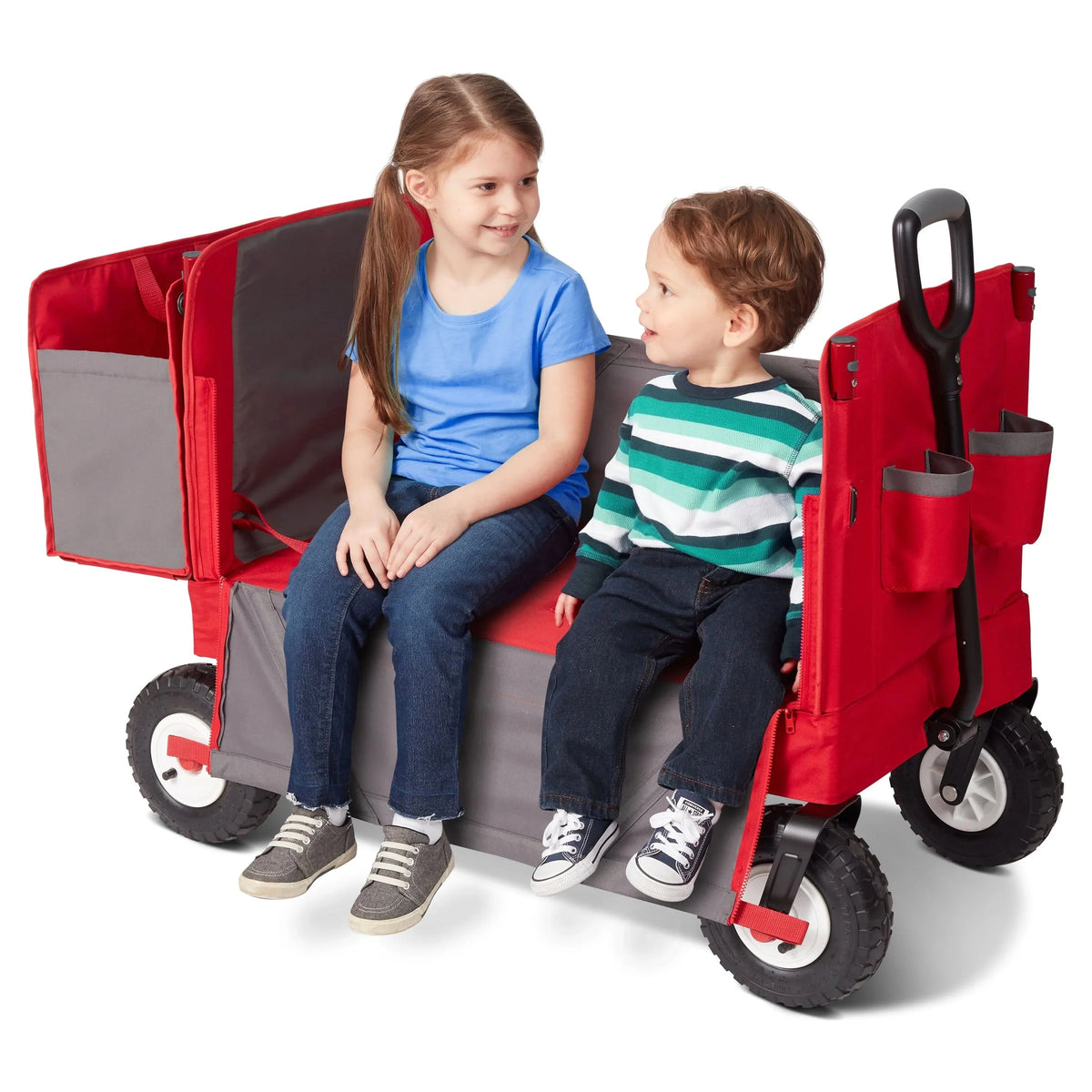 Radio Flyer 3-in-1 All-Terrain EZ Fold Wagon With Canopy, Red And Gray, Air Tires