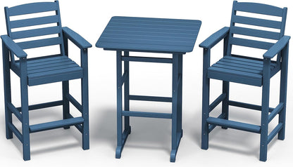 SERWALL 3-Piece Adirondack Bar Height Chair And Table Set, Blue