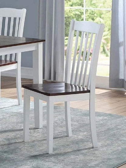Dining Side Chairs 4pc Set White And Walnut Finish Wooden Seat