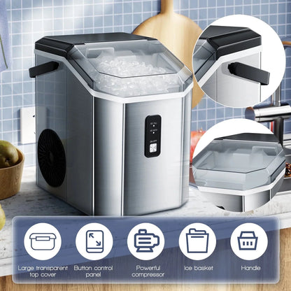 Auseo Countertop Nugget Ice Maker, 35Lbs/24H, 1.1L, Stainless Steel Silver - Self-Cleaning