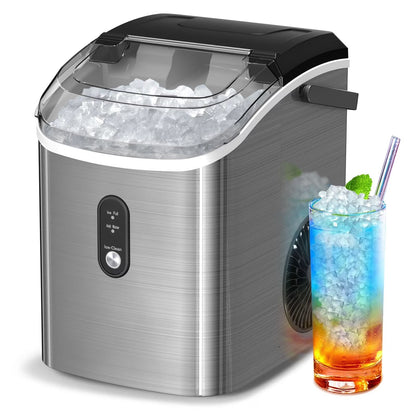 Auseo Countertop Nugget Ice Maker, 35Lbs/24H, 1.1L, Stainless Steel Silver - Self-Cleaning