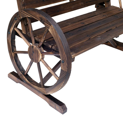 Outsunny Wooden Wagon Wheel Bench, 2-Person, Fir Wood, Carbonized, 41.5in L x 23.25in W x 29.5in H - 84B-183
