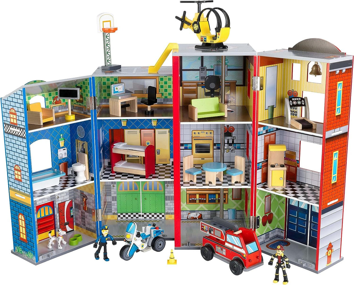 Wooden Kids 3-Level Play Set With 26 Accessories - Foldable Indoor Activity Toy