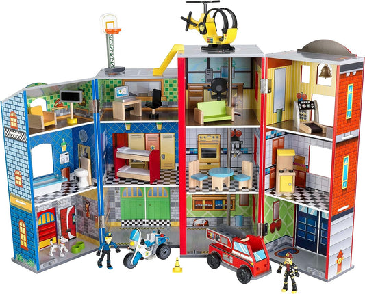 Wooden Kids 3-Level Play Set With 26 Accessories - Foldable Indoor Activity Toy