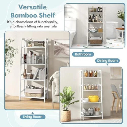 CDJXNLY 4 Tier Freestanding Open Ladder Bookshelf, White