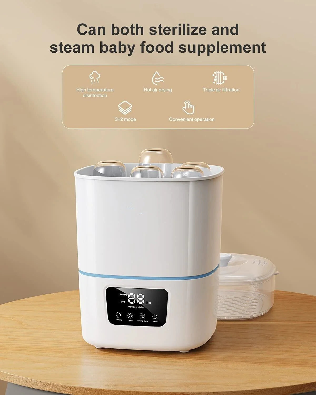 3-In-1 Baby Bottle Steam Sterilizer And Dryer, 9 Bottles, White