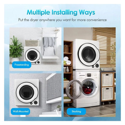 Compact Electric Tumble Dryer, 13.2lbs, White, Stainless Steel Tub, 4 Drying Modes, 2 Heat Settings