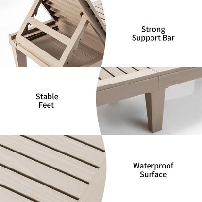 Outdoor Patio Chaise Lounge Chair Recliner - Adjustable 5 Positions, Wood Texture Design