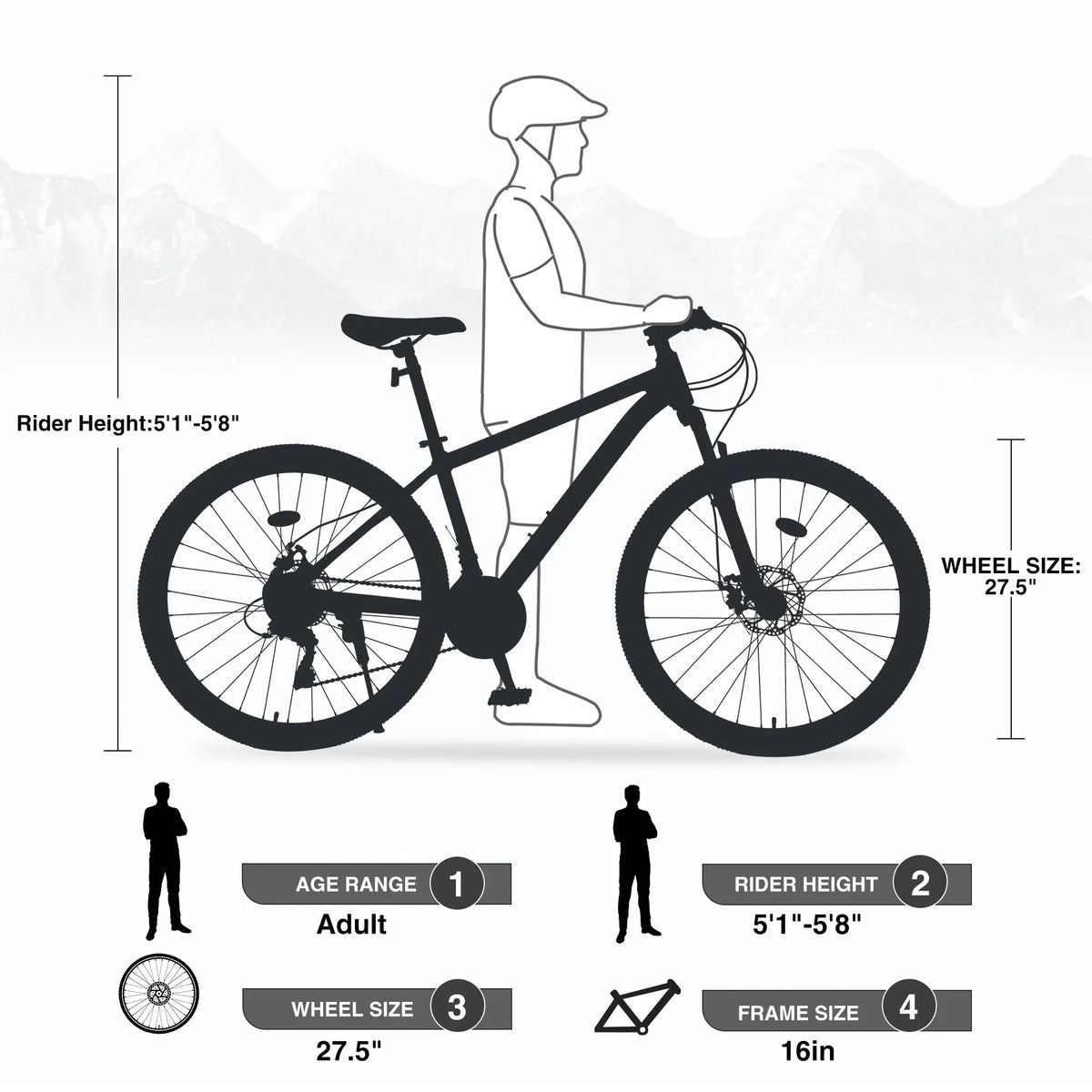 Men's 27.5 in Mountain Bike - 21-Speed Aluminum Alloy Frame, Front Suspension, Double Disc Brakes