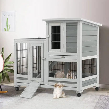YODOLLA Indoor Rabbit Hutch With Wheels, Fir Wood, 37 x 24.4 x 33.5 in